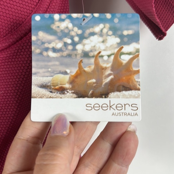 {Seekers Australia} Berry Off Shoulder Ruffle Sleeve Formed Bust One Piece Sz 6 - Picture 6 of 6